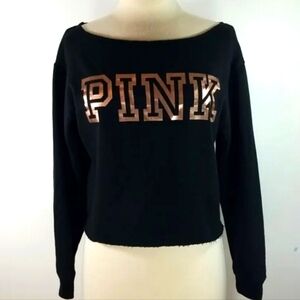 PINK Victoria's Secret cropped black/rose gold sweatshirt